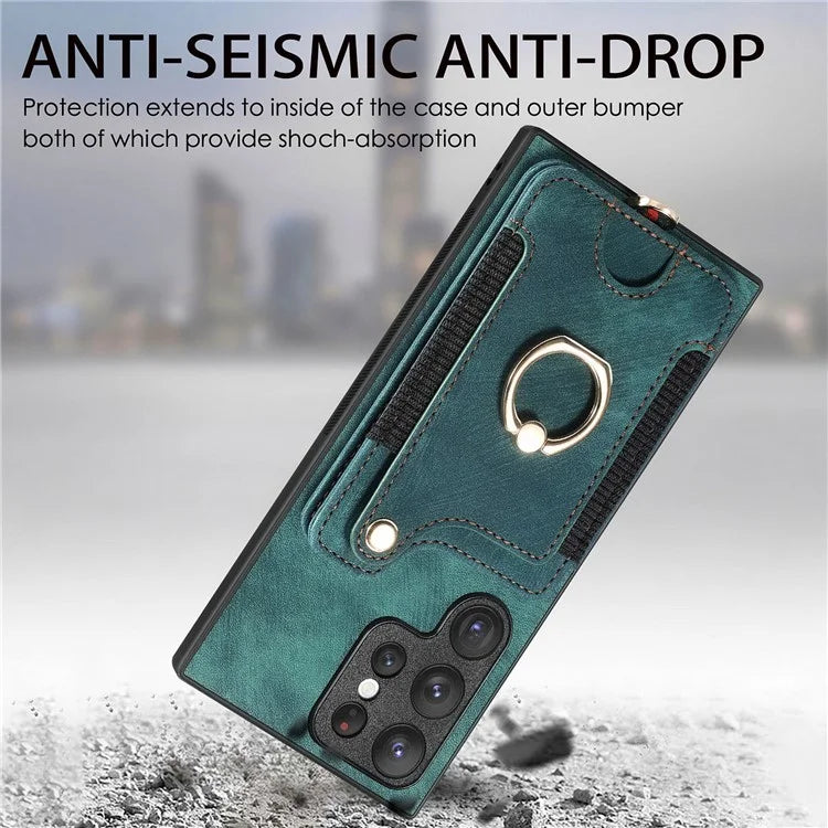 D4 For Samsung Galaxy S22 Ultra 5G Case RFID Blocking Card Holder Retro Style Cover