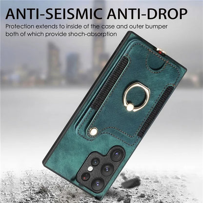 D4 For Samsung Galaxy S22 Ultra 5G Case RFID Blocking Card Holder Retro Style Cover