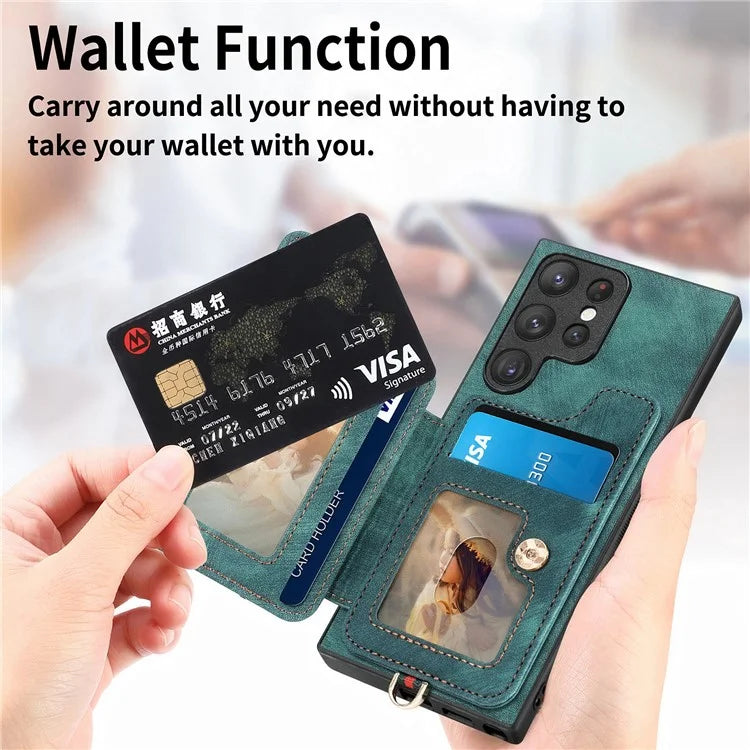 D4 For Samsung Galaxy S22 Ultra 5G Case RFID Blocking Card Holder Retro Style Cover