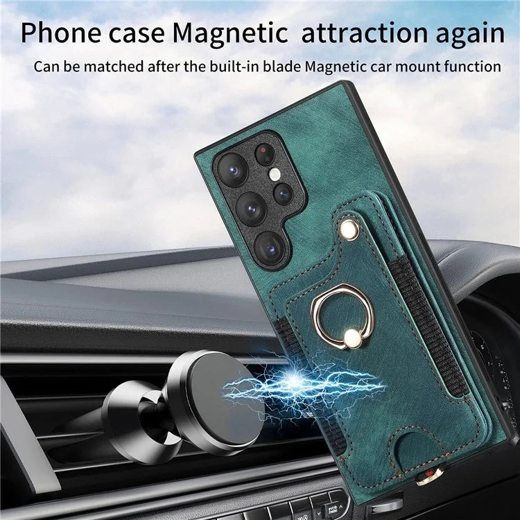 D4 For Samsung Galaxy S22 Ultra 5G Case RFID Blocking Card Holder Retro Style Cover