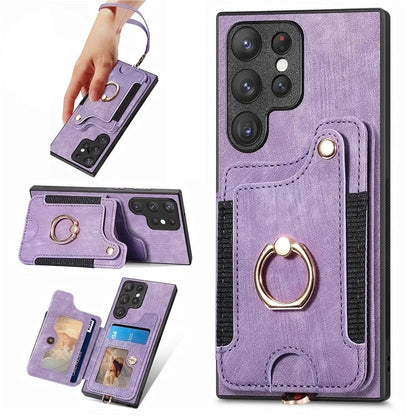 D4 For Samsung Galaxy S22 Ultra 5G Case RFID Blocking Card Holder Retro Style Cover
