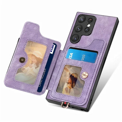 D4 For Samsung Galaxy S22 Ultra 5G Case RFID Blocking Card Holder Retro Style Cover