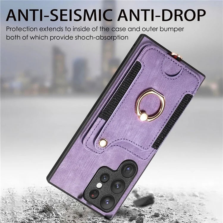 D4 For Samsung Galaxy S22 Ultra 5G Case RFID Blocking Card Holder Retro Style Cover