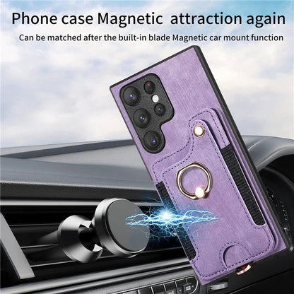 D4 For Samsung Galaxy S22 Ultra 5G Case RFID Blocking Card Holder Retro Style Cover
