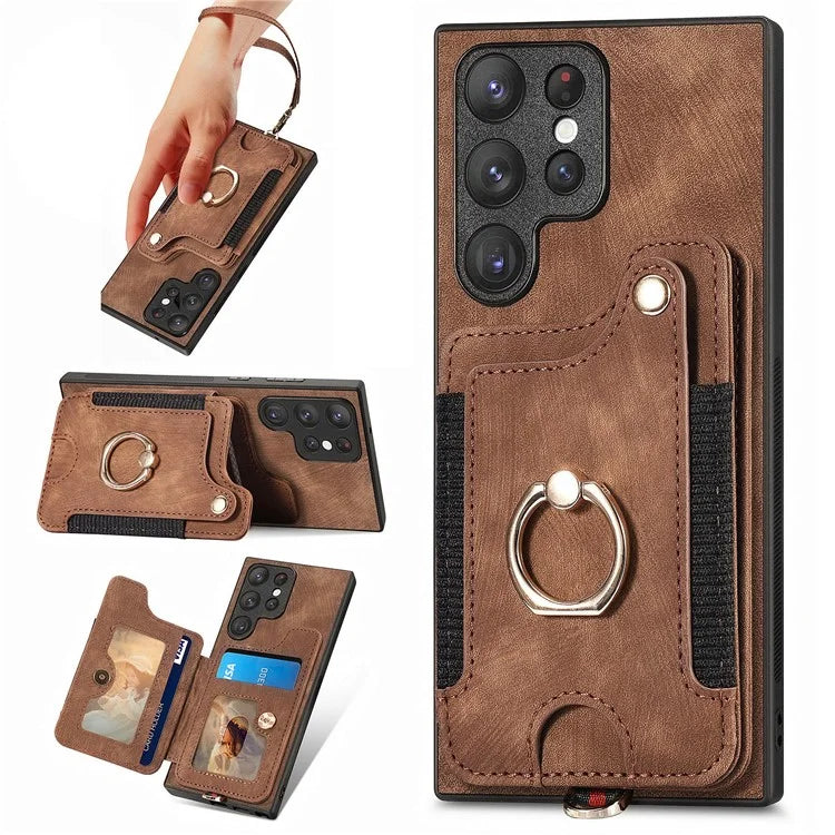 D4 For Samsung Galaxy S22 Ultra 5G Case RFID Blocking Card Holder Retro Style Cover