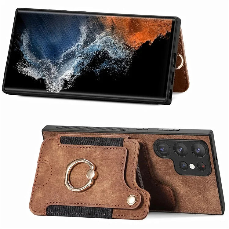 D4 For Samsung Galaxy S22 Ultra 5G Case RFID Blocking Card Holder Retro Style Cover