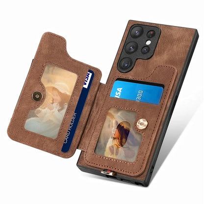 D4 For Samsung Galaxy S22 Ultra 5G Case RFID Blocking Card Holder Retro Style Cover