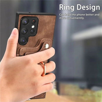 D4 For Samsung Galaxy S22 Ultra 5G Case RFID Blocking Card Holder Retro Style Cover