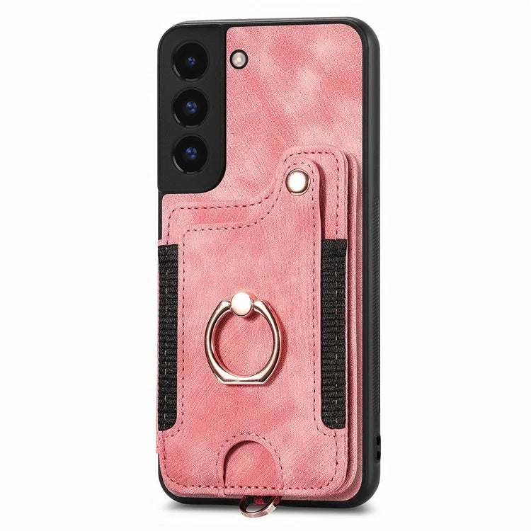 D4 For Samsung Galaxy S22+ 5G Leather Case Card Holder Retro RFID Blocking Phone Cover