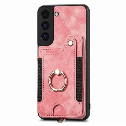 D4 For Samsung Galaxy S22+ 5G Leather Case Card Holder Retro RFID Blocking Phone Cover