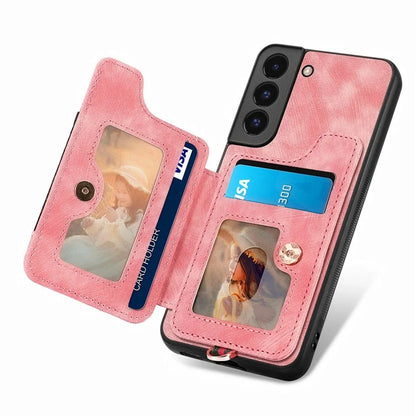 D4 For Samsung Galaxy S22+ 5G Leather Case Card Holder Retro RFID Blocking Phone Cover