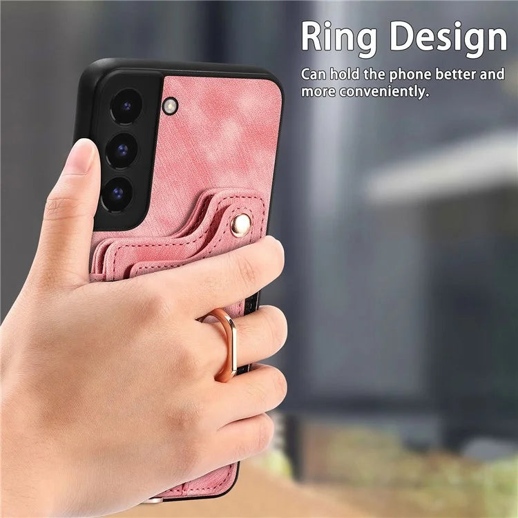 D4 For Samsung Galaxy S22+ 5G Leather Case Card Holder Retro RFID Blocking Phone Cover