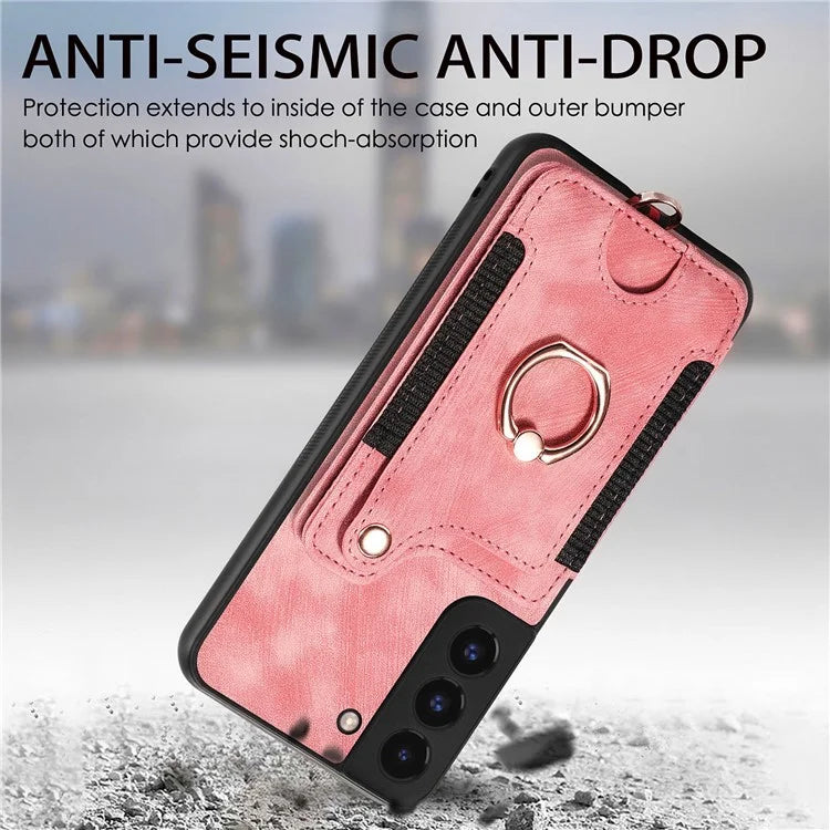 D4 For Samsung Galaxy S22+ 5G Leather Case Card Holder Retro RFID Blocking Phone Cover