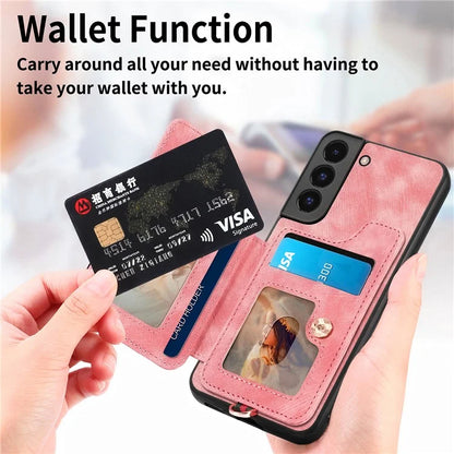 D4 For Samsung Galaxy S22+ 5G Leather Case Card Holder Retro RFID Blocking Phone Cover