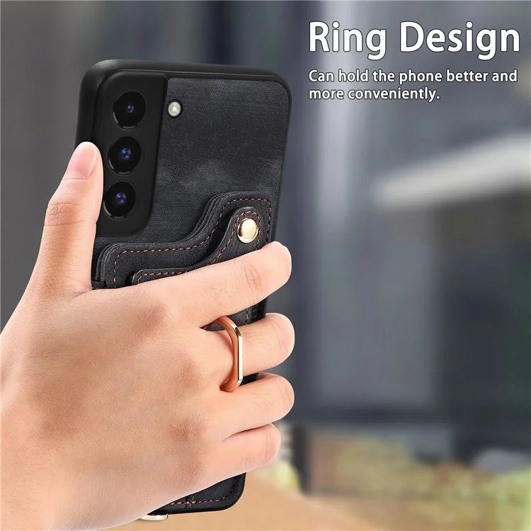 D4 For Samsung Galaxy S22+ 5G Leather Case Card Holder Retro RFID Blocking Phone Cover