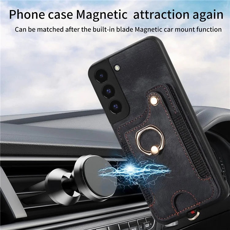 D4 For Samsung Galaxy S22+ 5G Leather Case Card Holder Retro RFID Blocking Phone Cover