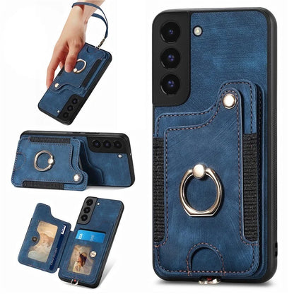 D4 For Samsung Galaxy S22+ 5G Leather Case Card Holder Retro RFID Blocking Phone Cover
