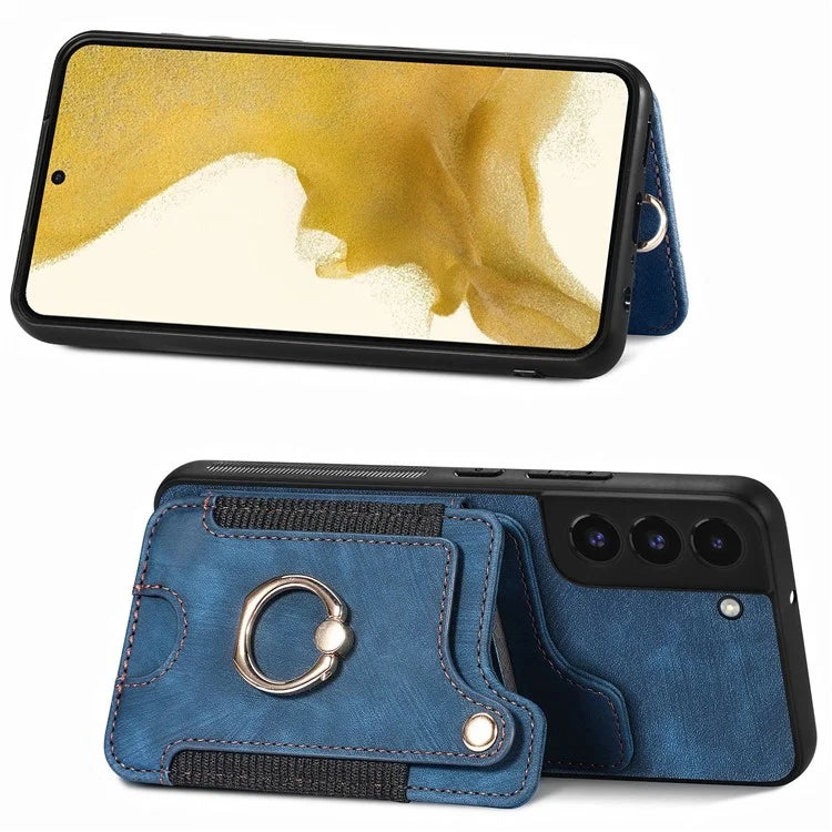 D4 For Samsung Galaxy S22+ 5G Leather Case Card Holder Retro RFID Blocking Phone Cover