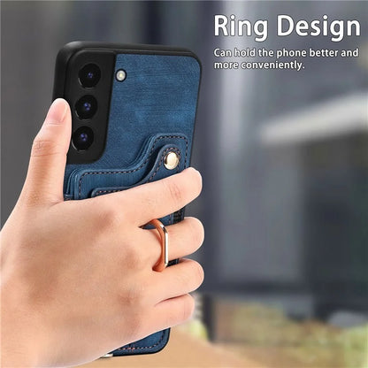 D4 For Samsung Galaxy S22+ 5G Leather Case Card Holder Retro RFID Blocking Phone Cover