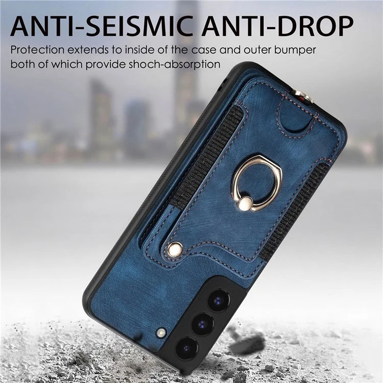 D4 For Samsung Galaxy S22+ 5G Leather Case Card Holder Retro RFID Blocking Phone Cover