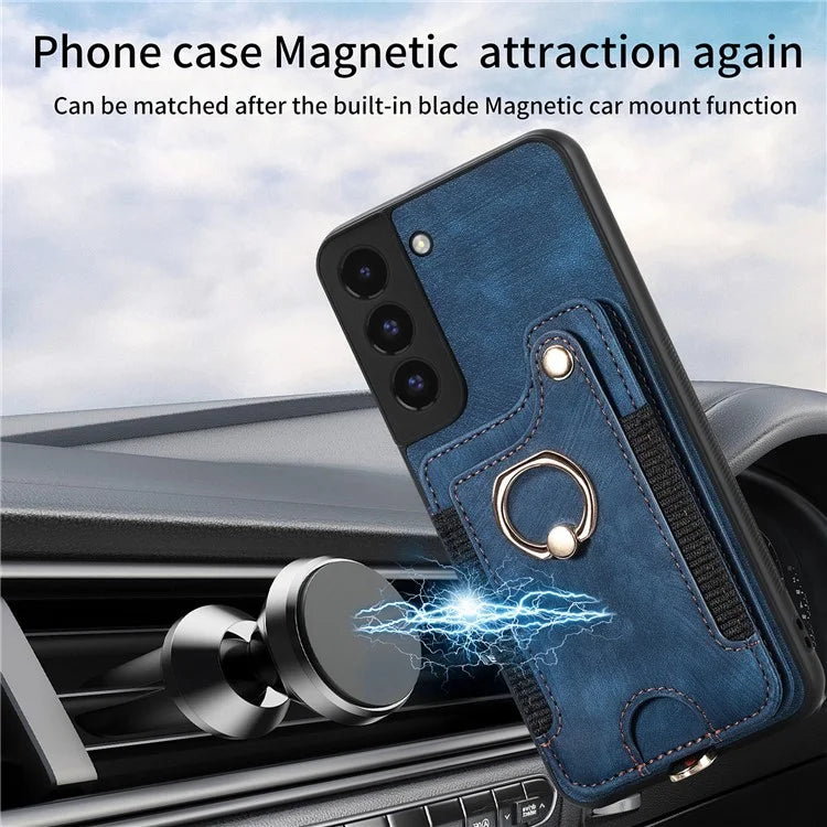 D4 For Samsung Galaxy S22+ 5G Leather Case Card Holder Retro RFID Blocking Phone Cover