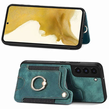 D4 For Samsung Galaxy S22+ 5G Leather Case Card Holder Retro RFID Blocking Phone Cover