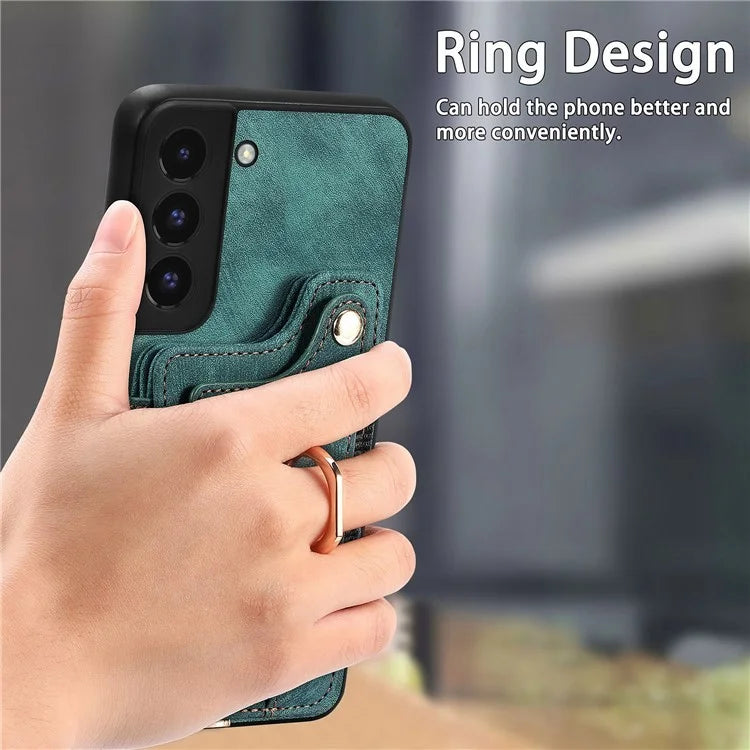 D4 For Samsung Galaxy S22+ 5G Leather Case Card Holder Retro RFID Blocking Phone Cover