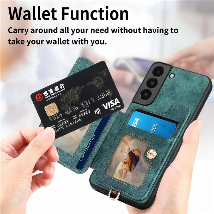 D4 For Samsung Galaxy S22+ 5G Leather Case Card Holder Retro RFID Blocking Phone Cover