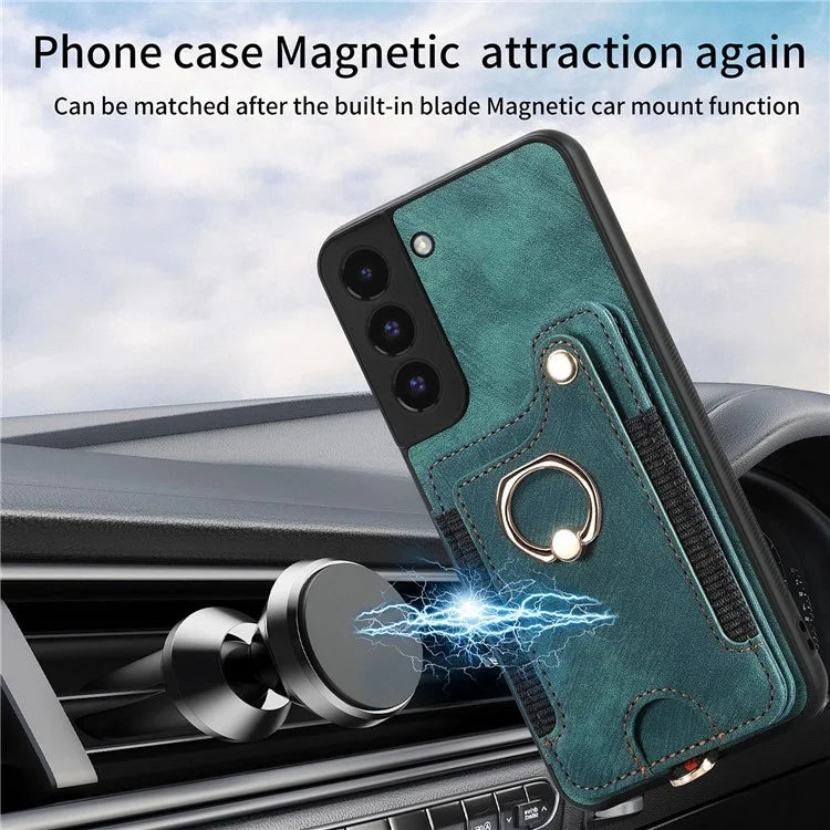 D4 For Samsung Galaxy S22+ 5G Leather Case Card Holder Retro RFID Blocking Phone Cover
