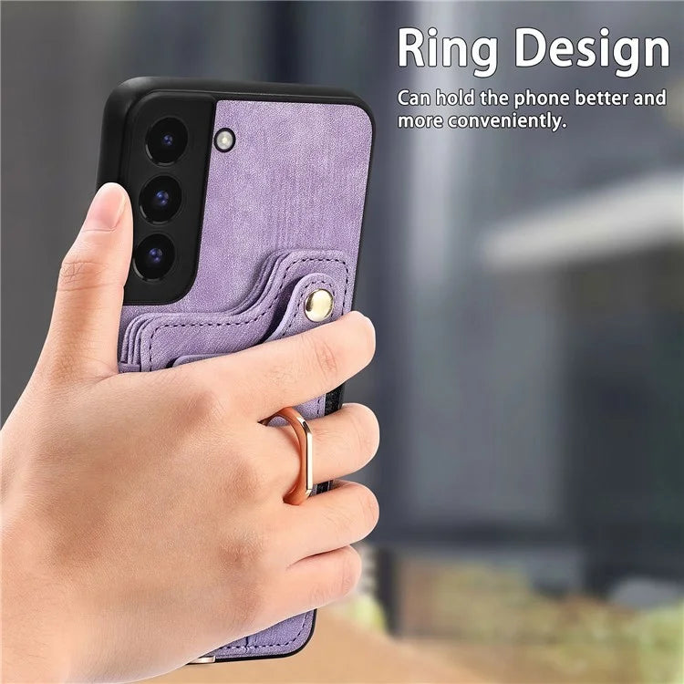 D4 For Samsung Galaxy S22+ 5G Leather Case Card Holder Retro RFID Blocking Phone Cover