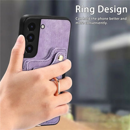D4 For Samsung Galaxy S22+ 5G Leather Case Card Holder Retro RFID Blocking Phone Cover