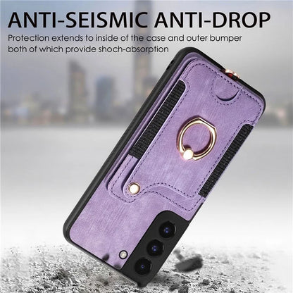 D4 For Samsung Galaxy S22+ 5G Leather Case Card Holder Retro RFID Blocking Phone Cover