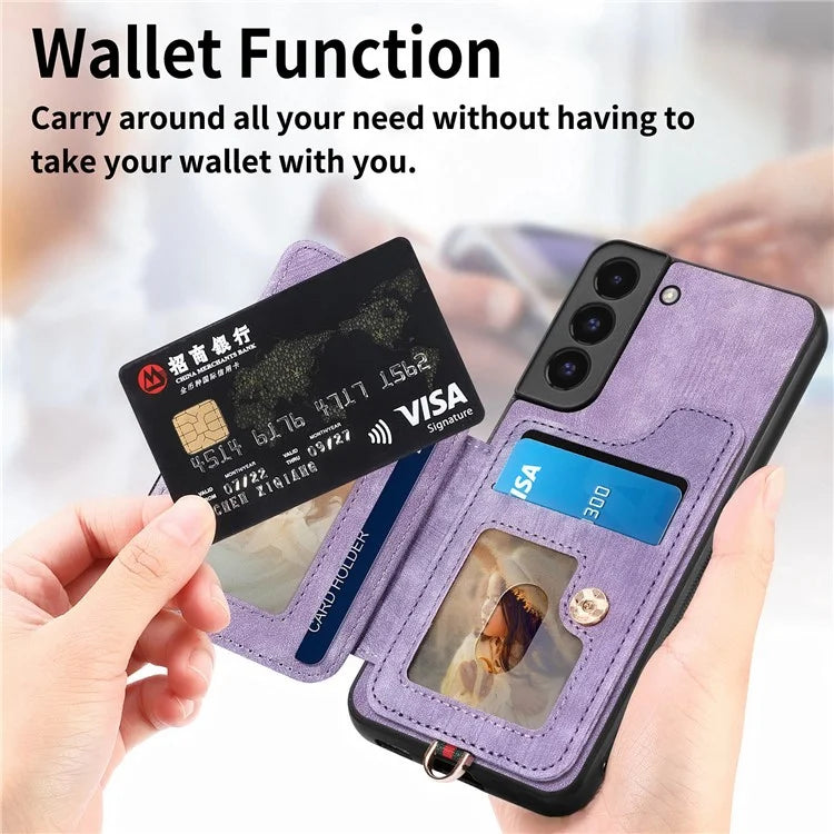 D4 For Samsung Galaxy S22+ 5G Leather Case Card Holder Retro RFID Blocking Phone Cover