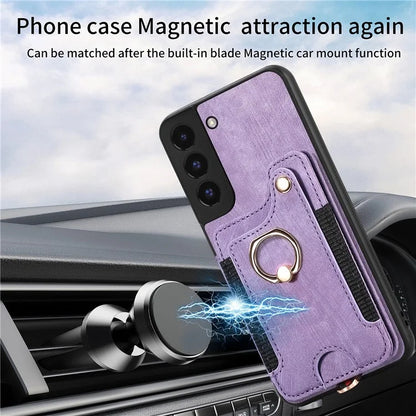 D4 For Samsung Galaxy S22+ 5G Leather Case Card Holder Retro RFID Blocking Phone Cover