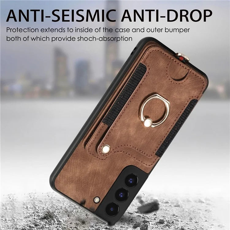 D4 For Samsung Galaxy S22+ 5G Leather Case Card Holder Retro RFID Blocking Phone Cover
