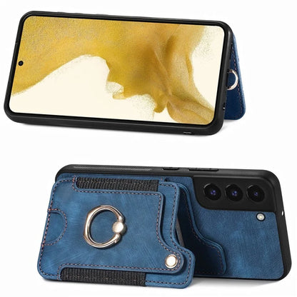 D4 For Samsung Galaxy S22 5G Case Kickstand RFID Blocking Phone Cover with Wrist Strap