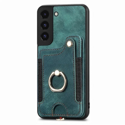 D4 For Samsung Galaxy S22 5G Case Kickstand RFID Blocking Phone Cover with Wrist Strap