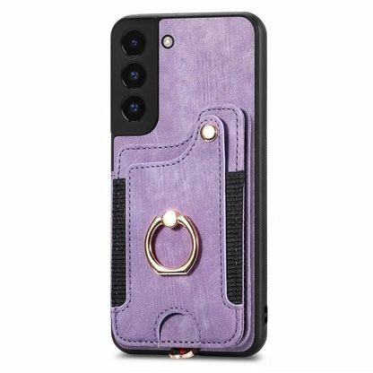 D4 For Samsung Galaxy S22 5G Case Kickstand RFID Blocking Phone Cover with Wrist Strap
