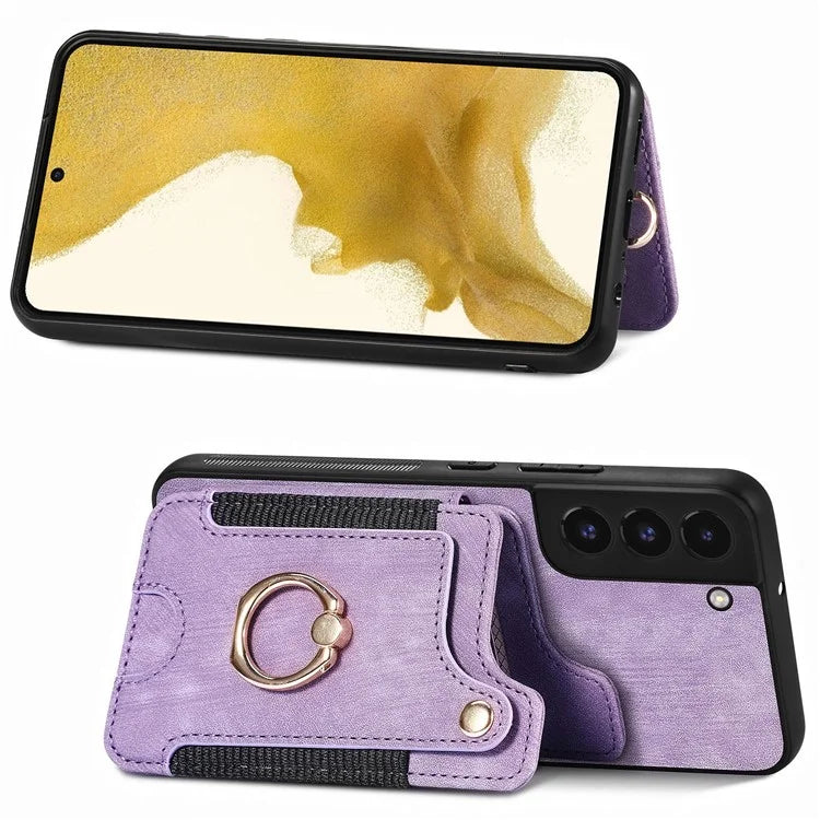 D4 For Samsung Galaxy S22 5G Case Kickstand RFID Blocking Phone Cover with Wrist Strap