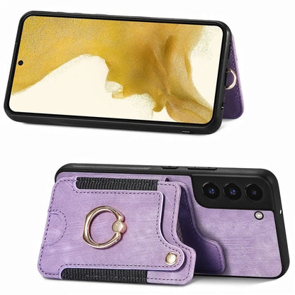 D4 For Samsung Galaxy S22 5G Case Kickstand RFID Blocking Phone Cover with Wrist Strap