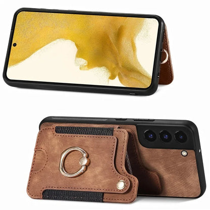 D4 For Samsung Galaxy S22 5G Case Kickstand RFID Blocking Phone Cover with Wrist Strap