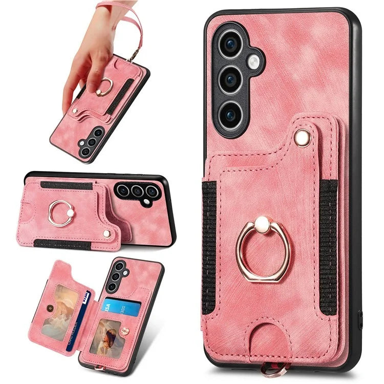 D4 For Samsung Galaxy S23 FE Case with Hand Strap PU Leather RFID Blocking Phone Cover