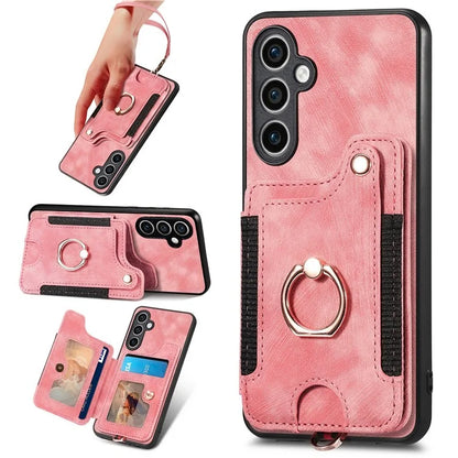 D4 For Samsung Galaxy S23 FE Case with Hand Strap PU Leather RFID Blocking Phone Cover