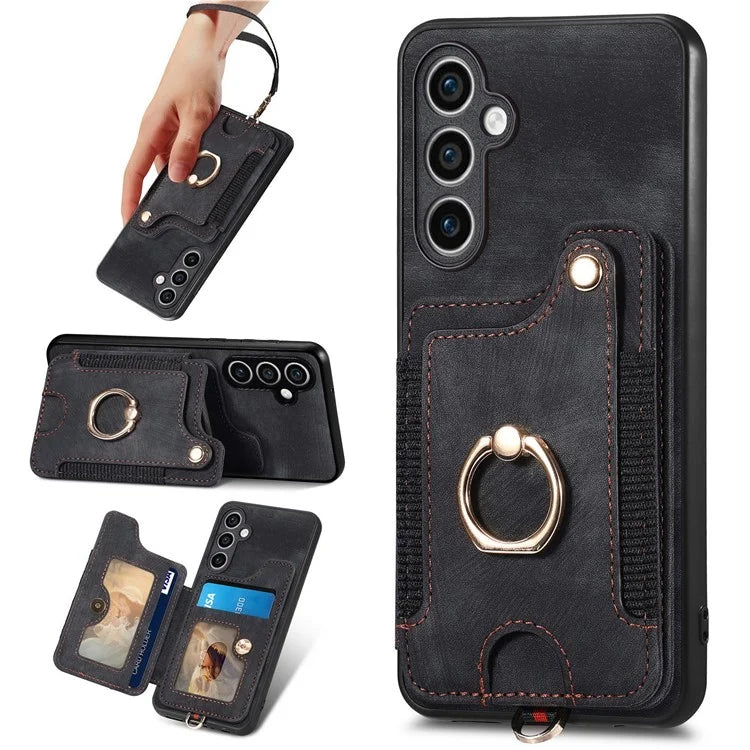 D4 For Samsung Galaxy S23 FE Case with Hand Strap PU Leather RFID Blocking Phone Cover