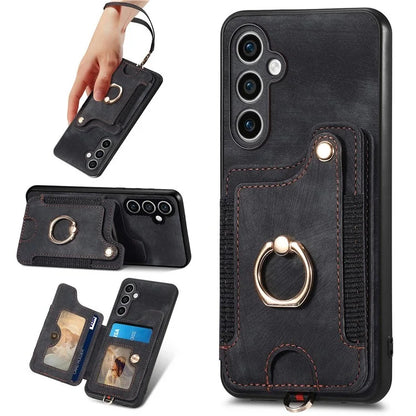 D4 For Samsung Galaxy S23 FE Case with Hand Strap PU Leather RFID Blocking Phone Cover