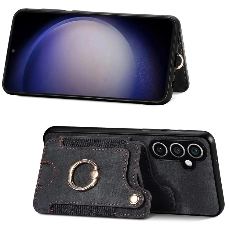 D4 For Samsung Galaxy S23 FE Case with Hand Strap PU Leather RFID Blocking Phone Cover
