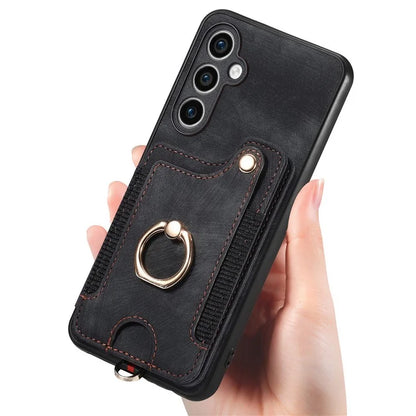 D4 For Samsung Galaxy S23 FE Case with Hand Strap PU Leather RFID Blocking Phone Cover