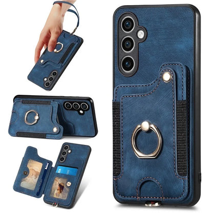 D4 For Samsung Galaxy S23 FE Case with Hand Strap PU Leather RFID Blocking Phone Cover