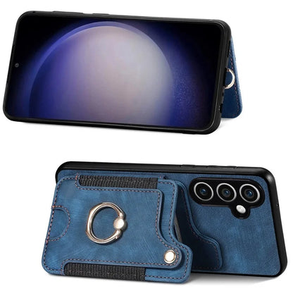 D4 For Samsung Galaxy S23 FE Case with Hand Strap PU Leather RFID Blocking Phone Cover