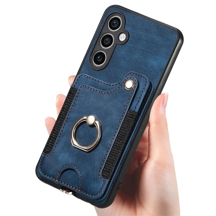 D4 For Samsung Galaxy S23 FE Case with Hand Strap PU Leather RFID Blocking Phone Cover